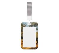 Vintage Olive Grove with The Sea Sliding Id Badge Holder Hard Plastic Work Card Case Name Tag Protector for Nurses Office