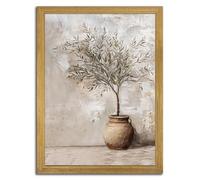 Vintage Olive Tree Canvas Wall Art, Farmhouse Aesthetic Oil Painting, Rustic Potted Plant Wall Decor, Neutral Botanical Print Artwork Picture for Living Room Kitchen Home Decor 8x10 Inch Framed