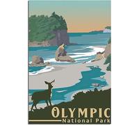 Vintage Olympic National Park Deer Travel Poster Retro Wall Art Canvas Poster Art Print Home Decor Room Decor Unframed 50x75cm