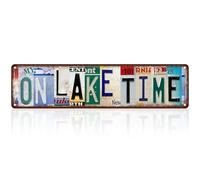 Vintage On Lake Time Wall Decor, Street Metal Sign with Four Pre-drilled Holes, Man Cave Accessories for Home, Pub, Outdoor Garden Plaque Or Bar Decor, 3.94×15.75in