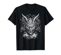 Vintage Oni Demon Japanese Devil Hannya Mask Black and White T-Shirt