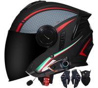 Vintage Open Face Helmet with Intercom, DOTECE Approved, Dual Visor, 34 Half Shell for Scooter Cruiser (XL)