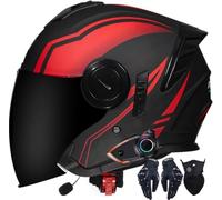 Vintage Open Face Helmet with Intercom, DOTECE Approved, Dual Visor, 34 Half Shell for Scooter Cruiser (M)