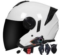 Vintage Open Face Helmet with Intercom, DOTECE Approved, Dual Visor, 34 Half Shell for Scooter Cruiser (L)