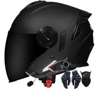 Vintage Open Face Helmet with Intercom, DOTECE Approved, Dual Visor, 34 Half Shell for Scooter Cruiser (L)