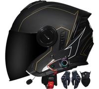 Vintage Open Face Helmet with Intercom, DOTECE Approved, Dual Visor, 34 Half Shell for Scooter Cruiser (L)