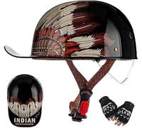 Vintage Open Face Motorcycle Helmet Retro Baseball Cap Motorcycle Helmet DOT Approved Men Women Adult Half Shell Helmet with Drop-Down Sun Visor for Moped Scooter Street Cruiser C4,XL/(59~60cm)