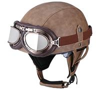 Vintage Open Face Motorcycle Helmet with Goggles and Hidden Visor, DOT/ECE Approved Half Helmet for Chopper, Moped, Bicycle, and Scooter