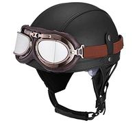 Vintage Open Face Motorcycle Helmet with Goggles and Hidden Visor, DOT/ECE Approved Half Helmet for Chopper, Moped, Bicycle, and Scooter