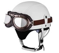 Vintage Open Face Motorcycle Helmet with Goggles and Hidden Visor, DOT/ECE Approved Half Helmet for Chopper, Moped, Bicycle, and Scooter