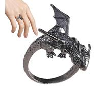 Vintage Open Ring - Dragon Ring Adjustable Silver Plated Band, Retro Punk Rocker Knuckle Jewelry, Antique Animal Shaped Metal Fingerwear | Edgy Mythological Winged Serpent Costume Accessory For Women