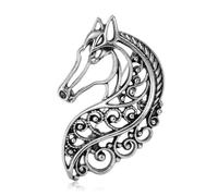 Vintage Open-Work Horse Head Brooch, Antique Gold/Silver/Black Tone Animal Lapel Pin, Western Equestrian Statement Jewelry