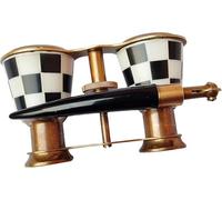 Vintage Opera Glasses with Handle - Handheld Brass Binoculars with Black & White Checkered Design - Retro Theater Viewing Glasses for Opera, Ballet, and Live Performances