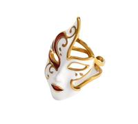 Vintage Opera Phantom Mask Statement Ring for Women Stainless Steel Enamel Masquerade Mask Venetian Carnival Adjustable Open Band Comfort Fit Fashion Rings Unique Mardi Gras Party Jewelry Halloween