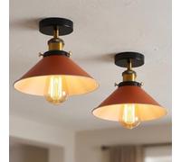 Vintage Orange Cone Ceiling Light 22cm E27 Semi Flush 2 Pack Fixture