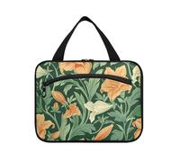 Vintage Orange Lily Flower Green Leaves William Morris Style Hanging Makeup Bag for Travel with Hook, Designer Expandable Makeup Cosmetic Bag for Womens Gym estuches para maquillaje