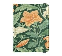 Vintage Orange Lily Flower Green Leaves William Morris Style Leather Passport Holder Covers Case for travel Vaccine Card Holder Cover Combo Card Passport Case for men Lightweight