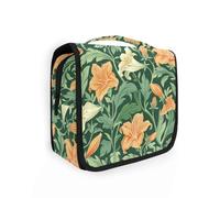 Vintage Orange Lily Flower Green Leaves William Morris Style Mens Travel Bag Toiletry with Hanging Hook Essential Makeup Bag Organizer Backpacking