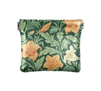 Vintage Orange Lily Flower Green Leaves William Morris Style PU Leather Small Coin Purse Fancy Makeup Bag Change Purse for Woman Girl