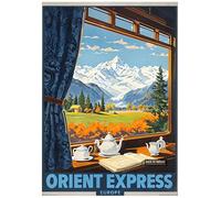 Vintage Orient Express Poster Featuring Scenic Train Window View - Retro Europe Travel Poster A4 Size Vintage Wall Art Print of Famous European Destinations Ideal for Home or Office Decor
