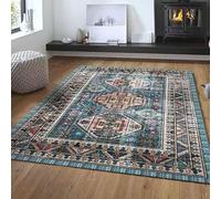Vintage Oriental Area Rug, Soft non-slip Living Room Carpet Traditional Geometric Pattern, Blue and Pink 200 x 200cm