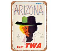 Vintage Original Vintage Poster Arizona Fly TWA Travel Advertising Trans World Airlines Tin Signs Wall Decor Metal Signs Metal Tin Sign Wall Decor For Your Room Bar Cafe Club Decoration Unique Wall