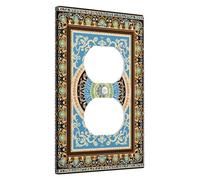Vintage Ornament Light Switch Cover Plates/Outlet Covers,Teal Blue Home Decor for All Seasons, Wall Accents, Thermoplastic Standard Size Single Duplex Outlet