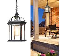 Vintage Outdoor Ceiling Pendant Lights, IP65 Waterproof Hanging Lantern Light, Retro Pendant Lamp Shade, Glass Aluminum Outside Lights for Patio Garden Porch Balcony E27 Without Bulb