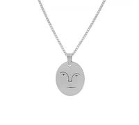 Vintage Oval Abstract Face Art Pendant Statement Necklace for Women Men Polished Geometric Charm Stainless Steel Unique Hollow Smiley Face Minimalist Adjustable Link Chain Choker Elegant Jewelry, One