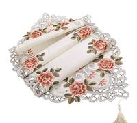 Vintage Oval Embroidered Lace Tablecloth with Rustic Floral Patterns for Wedding and Party Table Decor, Long lasting Satin (40 * 85cm Orange)