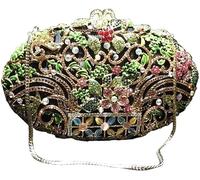 Vintage Oval Evening Bag Hollow Floral Diamond Crystal Women Clutch Purse Dazzling Bling Luxury Wallet(Black Background)