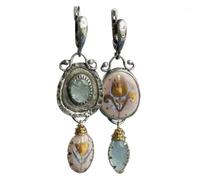 Vintage Oval Floral Earrings Elegant Dangle Tulip Earrings Alloy Hyperbole Style Retro Bohemian Earrings Accessories
