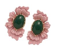 Vintage Oval Glass Bead Floral Earrings With Silver Needle Comfortable Wear Elegant Jewelry Accessory For Women Oval Floral Earrings