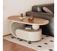 Vintage Oval Wooden Coffee Table with Solid Wood Drawers Creative Center Table Carbon Steel Base 360° Silent Swivel Wheels with Brake (D 100 * 50 * 45CM/39.4 * 19.7 * 17.7IN)