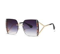 Vintage Oversized Hollow Triangle Leg Sunglasses For Women Stripe Print Sun Glasses Female Shades (Gold Gray,One Size)