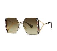Vintage Oversized Hollow Triangle Leg Sunglasses For Women Stripe Print Sun Glasses Female Shades (Gold Tea,One Size)