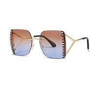 Vintage Oversized Hollow Triangle Leg Sunglasses For Women Stripe Print Sun Glasses Female Shades (Tea Blue,One Size)