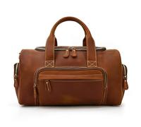 Vintage Oversized Travel Duffels Waterproof Genuine Leather Weekender Overnight Carryon Handbag Gym Sports Bag (Reddish-Brown,L42xW20xH23cmL16.54”×W7.87”×H9.06”)