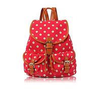 Vintage Owl Dachshund Sausage Dog Vintage Owl London Scotty Dog Polka Dot Design Canvas Retro Classic Backpack Rucksack School Bag College Shoulder Bag Hiking Gym Casual (Polka - Red)