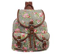 Vintage Owl Dachshund Sausage Dog Vintage Owl London Scotty Dog Polka Dot Design Canvas Retro Classic Backpack Rucksack School Bag College Shoulder Bag Hiking Gym Casual (Floral - Grey)