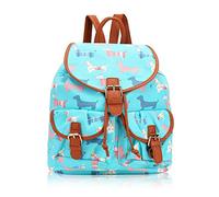 Vintage Owl Dachshund Sausage Dog Vintage Owl London Scotty Dog Polka Dot Design Canvas Retro Classic Backpack Rucksack School Bag College Shoulder Bag Hiking Gym Casual, Light Blue, Medium