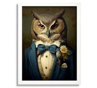 Vintage Owl In A Suit Print Cute Animal Wall Art Framed Picture Owl Artwork Gift Poster A4 - Wall Art Home Decor Movie Poster Canvas Film Cinema Retro Vintage Cult Classic Nostargic Saga Modern repri