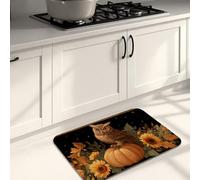 Vintage Owl Kitchen Mats for Floor, Black Background Floral Cushioned Comfort Washable Non Slip Decor Rugs for Kitchen Sinks Laundryroom Bathroom 20x31 Inch