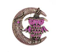 Vintage Owl on the Moon Rhinestone Brooch for Women Men Charms Crystal Animal Bird Crescent Brooches Lapel Pins for Clothing Gold Plated Fashion Jewelry Unisex Accessories Scarves Clip, 1, Metal