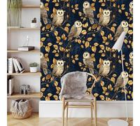 Vintage Owl Wallpaper Self-Adhesive 0.52×10 m Bird on a Branch Matte Contact Paper Removable Thicken Waterproof Peel and Stick Wall Paper for Home Wall Decoration Furniture Renovation