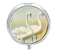 Vintage Painting of Goose Pill Box Medicine Pill Organizer 3 Compartment Daily Pill Case Small Pill Container Round Pill Holder Travel Pill Box Metal Pill Case for Purse Pocket