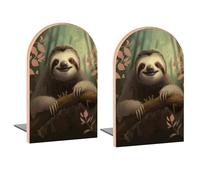Vintage Painting Sloth Book Ends Decorative Wood Bookends for Shelves Room Desk Home Office Book Stoppers for Magazines,Books, DVDs 2 Pieces