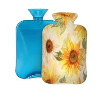 Vintage Painting Sunflowers Hot Water Bottle with Cover, 2L PVC Hot Water Bag for Pain Relief, Hand Foot Warmer, Hot & Cold Therapy with Removable Cover, Gift for Women Kids Family