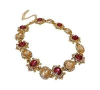 Vintage Palace-Style Collarbone Necklace - Heavy Embroidery with Diamond Drops, Alloy, Resin & Faux Pearls - Exquisite Retro Jewelry for Elegant Occasions