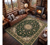 Vintage Palace Washable Rugs for Living Room, Non-Slip Short Pile Earth Tones Traditional Geometric Patchwork Floral Carpet, Easy Clean Shed Resistant Rugs for Bedroom Dining Kitchen, 60 x 90 cm
